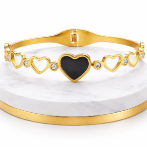 Golden Hearts Harmony Bracelet I Gold Polished Anti-Tarnish Stainless Steel Heart Charm Bracelet for Women